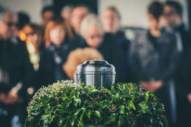 Metal urn at a funeral
